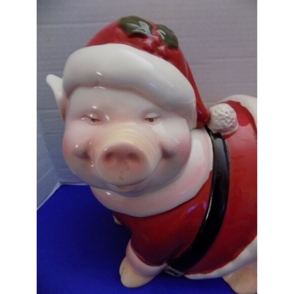 Christmas Santa Pig Cookie Jar Farm Figurine Holiday Time - Picture 2 of 8